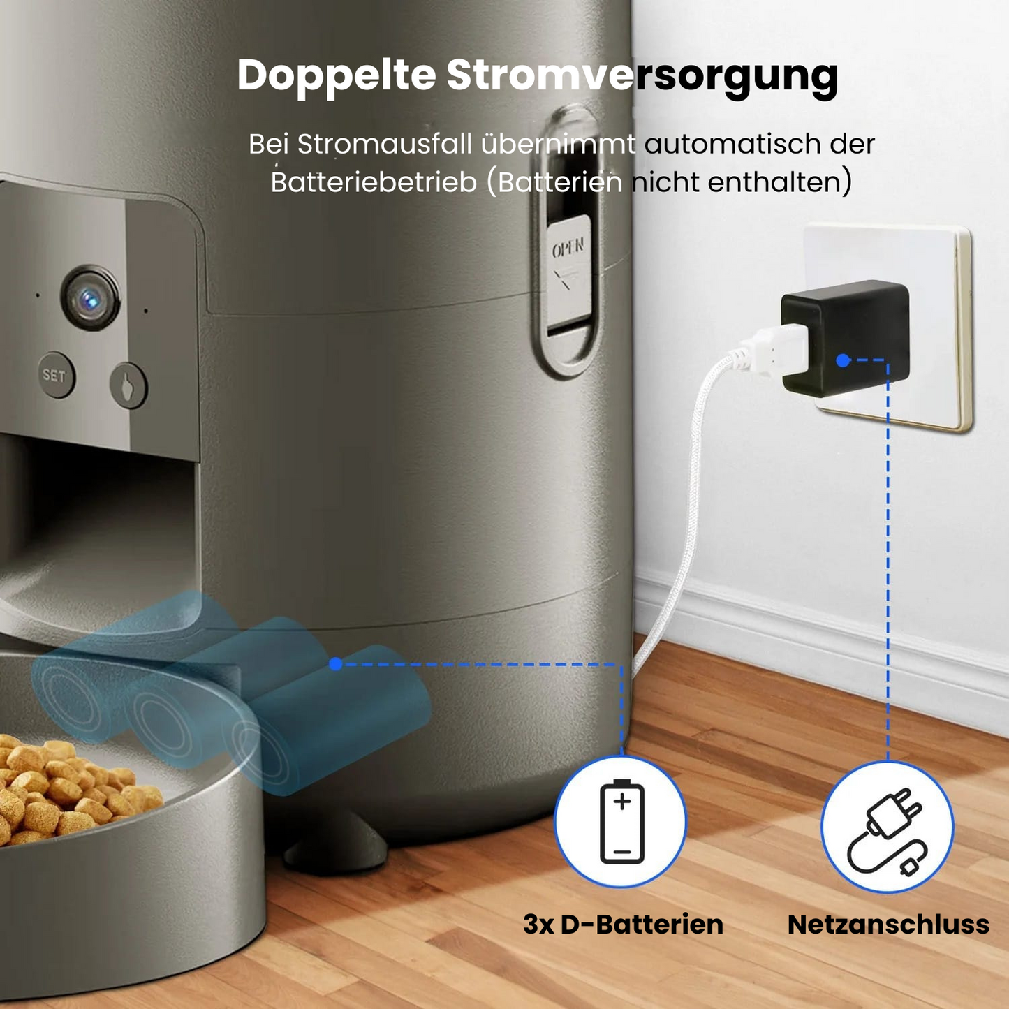 Automatischer Futterautomat mit Kamera – 2 L, App-Steuerung & WLAN für Hunde & Katzen