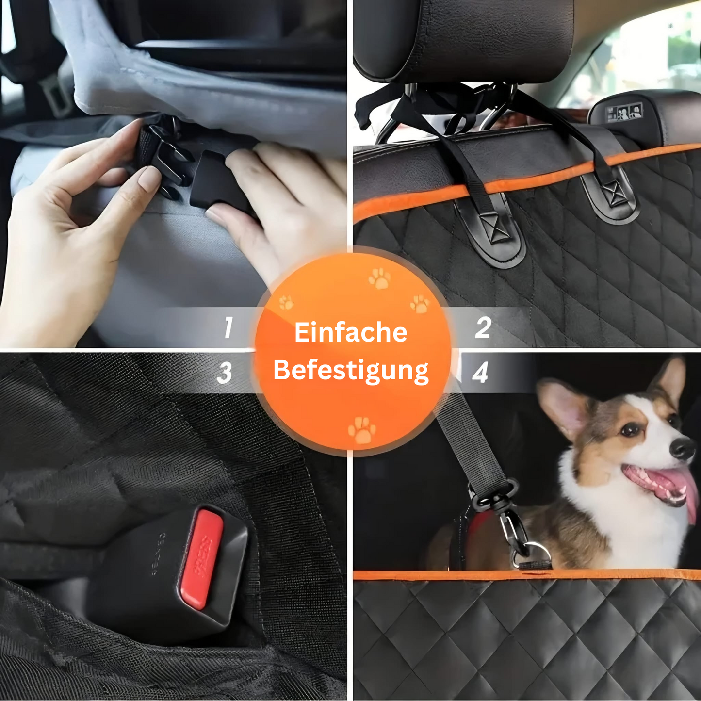 Autoschondecke für Hunde – Rückbank wasserdicht mit Seitenschutz & Gurtöffnung – schützt vor Haaren & Schmutz