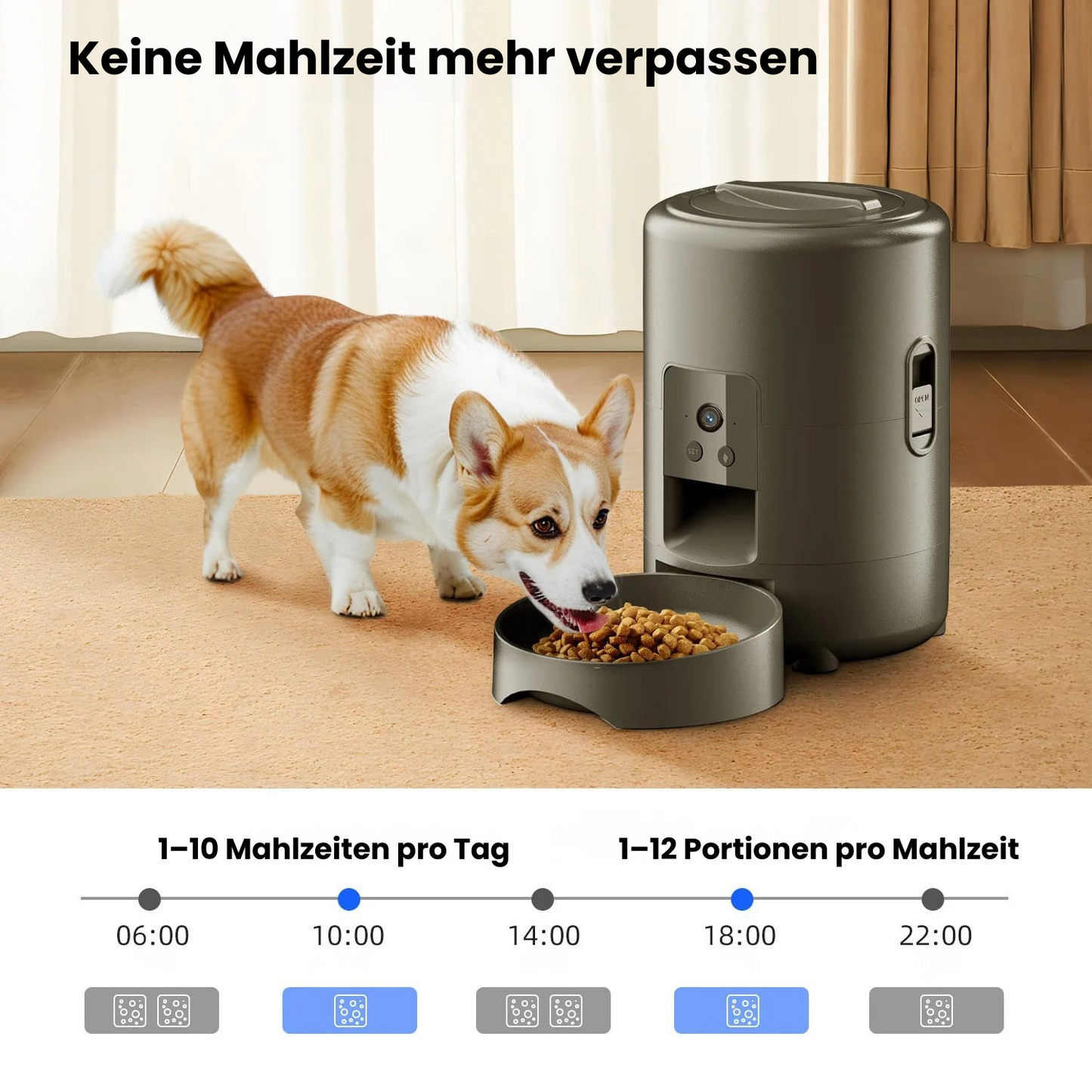 Automatischer Futterautomat mit Kamera – 2 L, App-Steuerung & WLAN für Hunde & Katzen