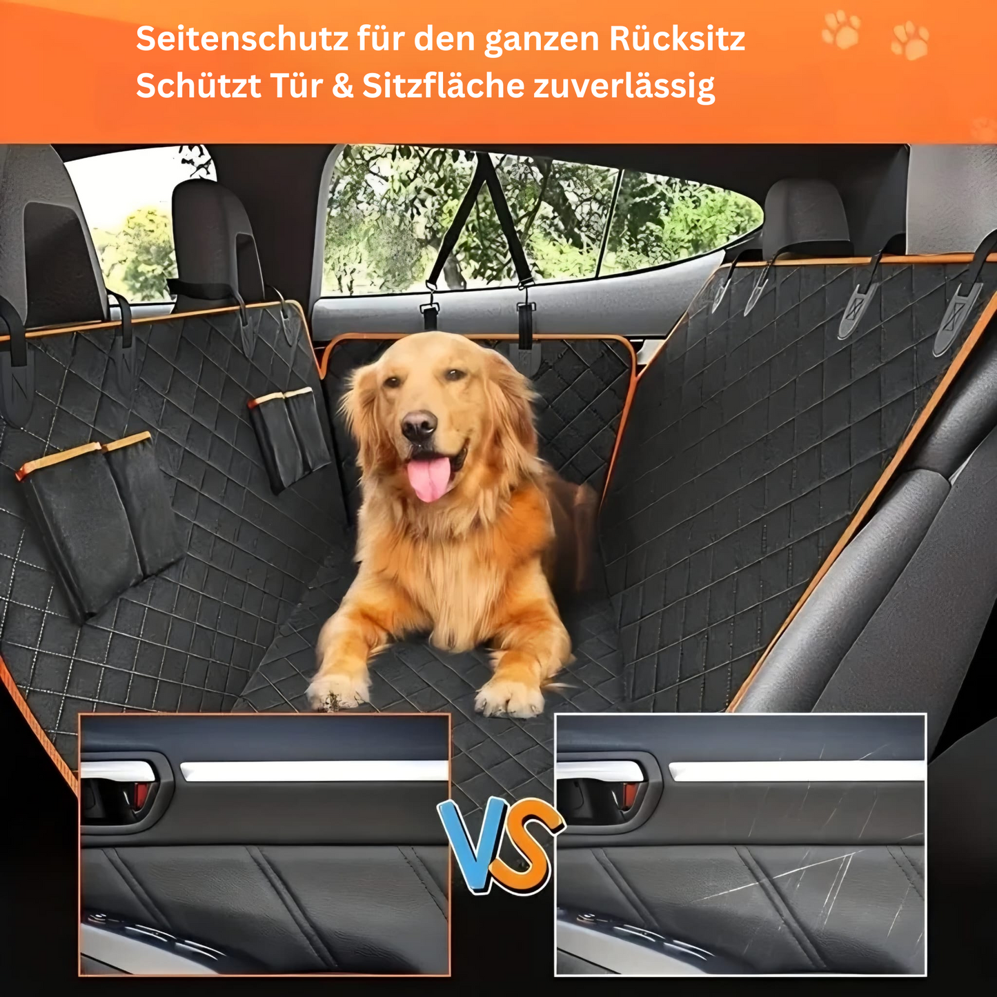 Autoschondecke für Hunde – Rückbank wasserdicht mit Seitenschutz & Gurtöffnung – schützt vor Haaren & Schmutz