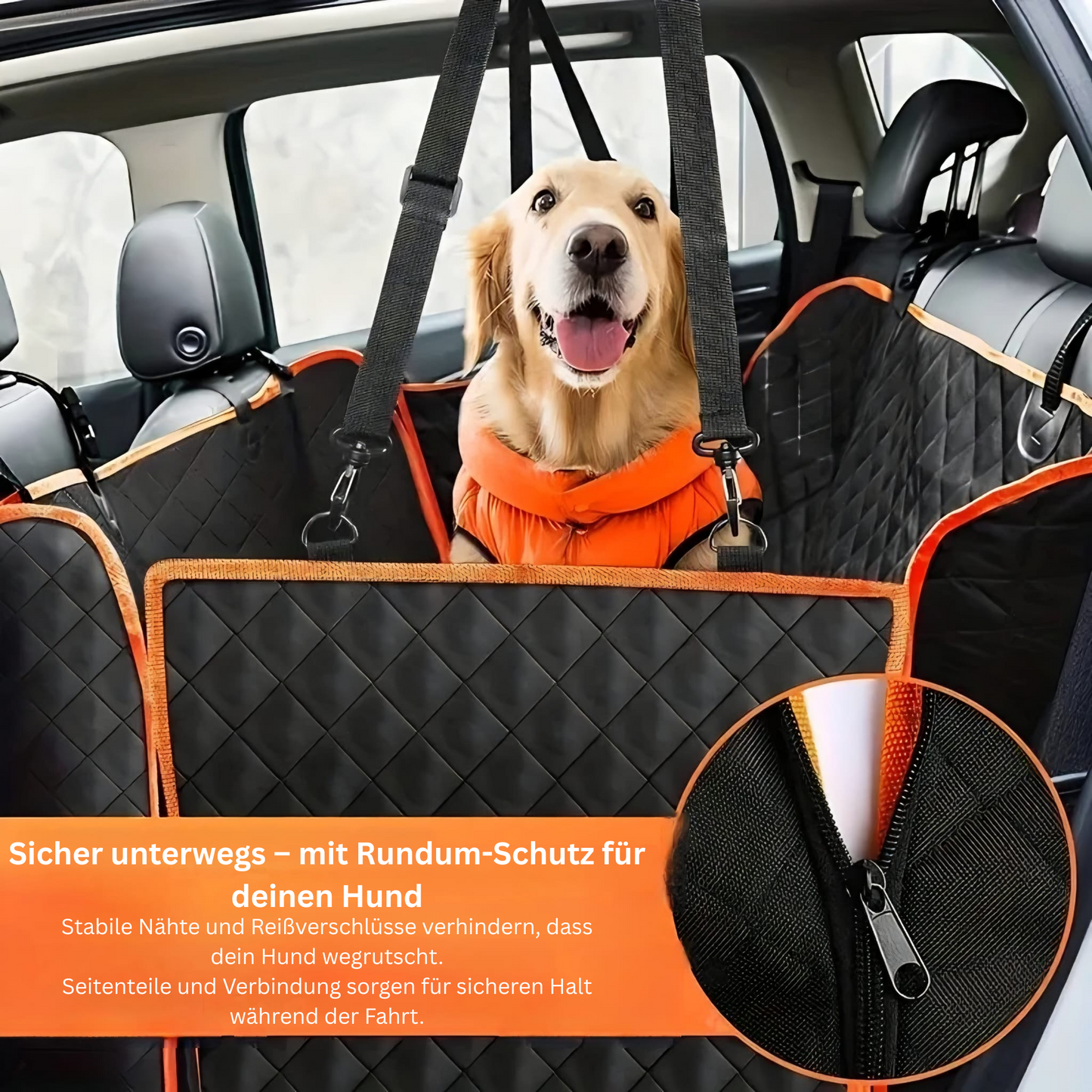 Autoschondecke für Hunde – Rückbank wasserdicht mit Seitenschutz & Gurtöffnung – schützt vor Haaren & Schmutz