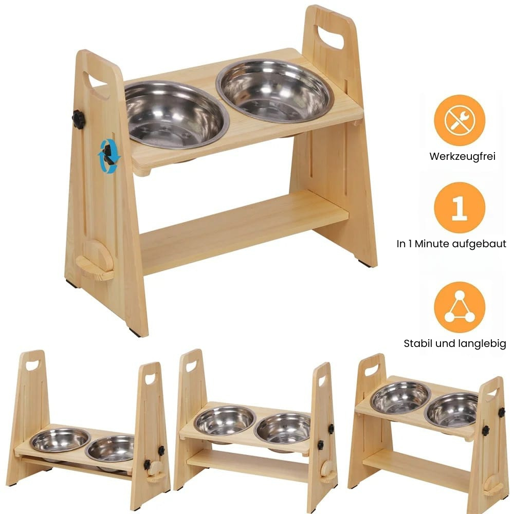 Höhenverstellbarer Hundenapf aus Naturholz – Komfort & Gesundheit für deinen Hund 🐾