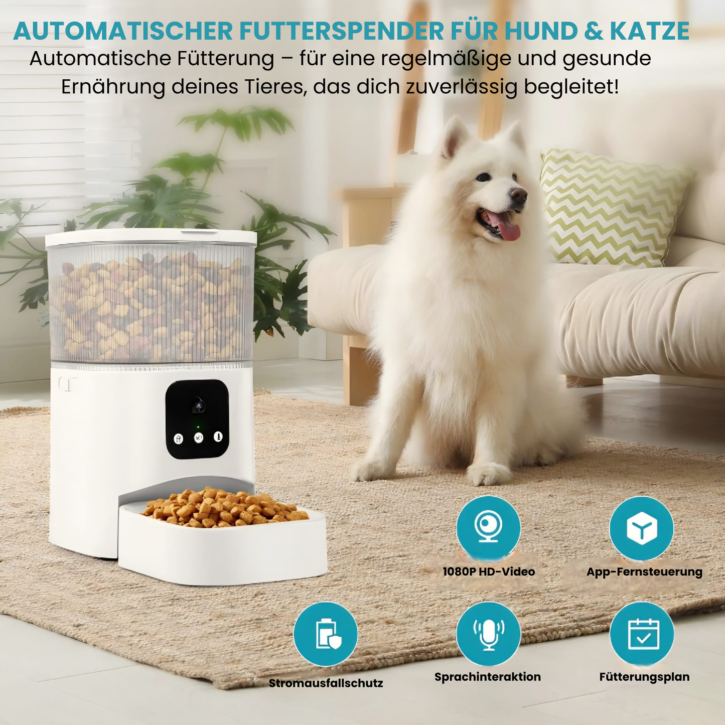 Futterautomat mit Kamera & App – 3L TierProTech SmartFeed für Katzen & kleine Hunde (WLAN, HD, 2-Wege-Audio)