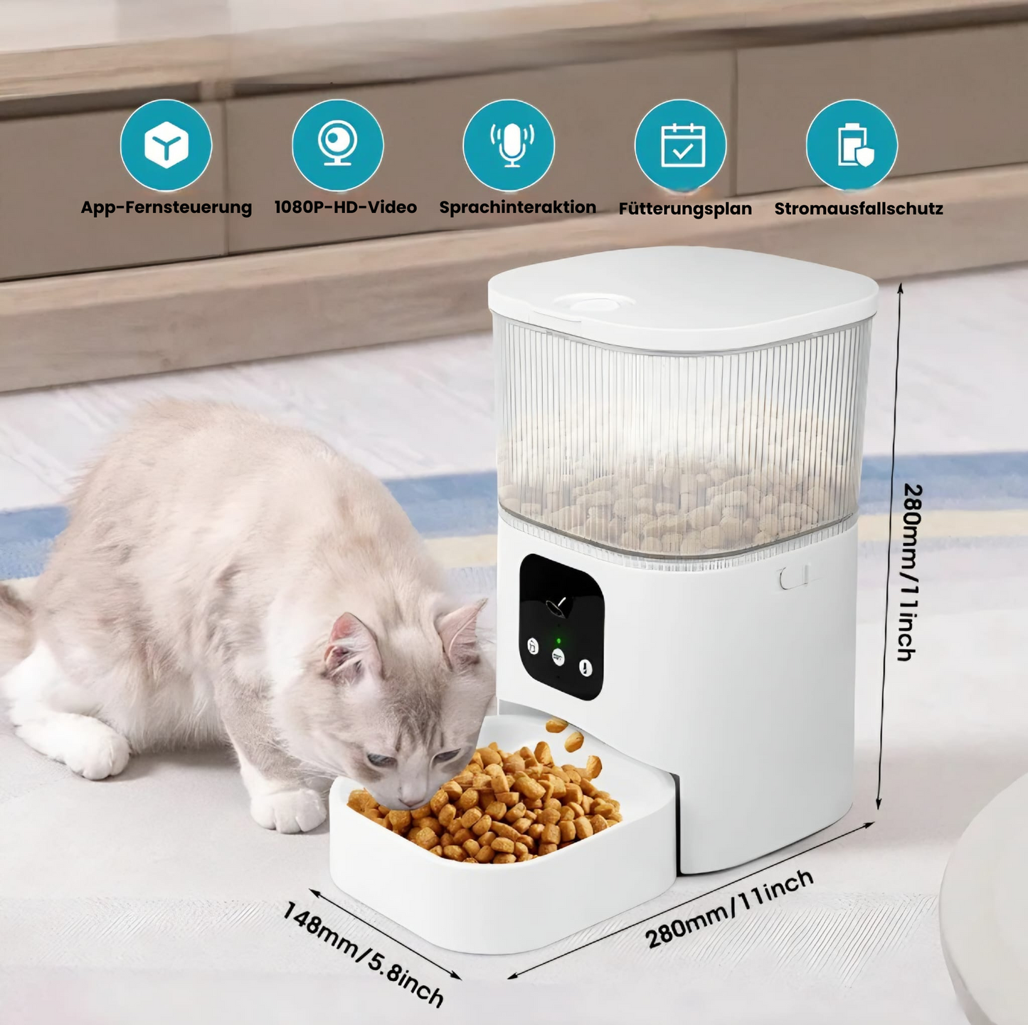 Futterautomat mit Kamera & App – 3L TierProTech SmartFeed für Katzen & kleine Hunde (WLAN, HD, 2-Wege-Audio)