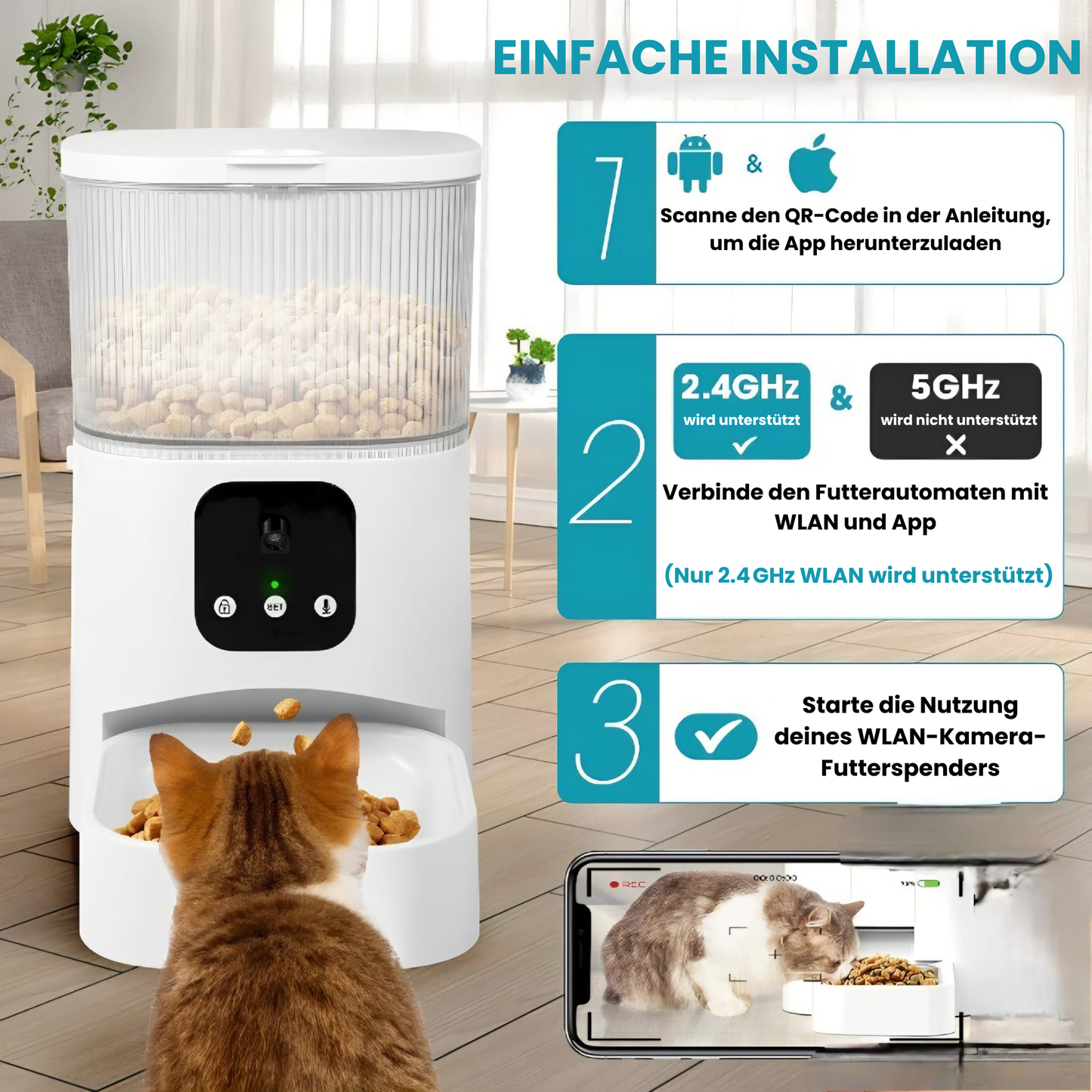 Futterautomat mit Kamera & App – 3L TierProTech SmartFeed für Katzen & kleine Hunde (WLAN, HD, 2-Wege-Audio)