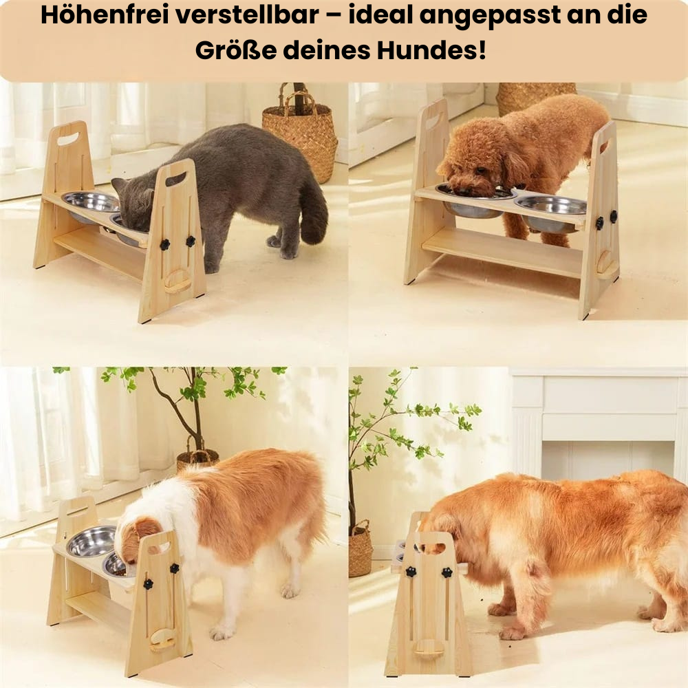 Höhenverstellbarer Hundenapf aus Naturholz – Komfort & Gesundheit für deinen Hund 🐾