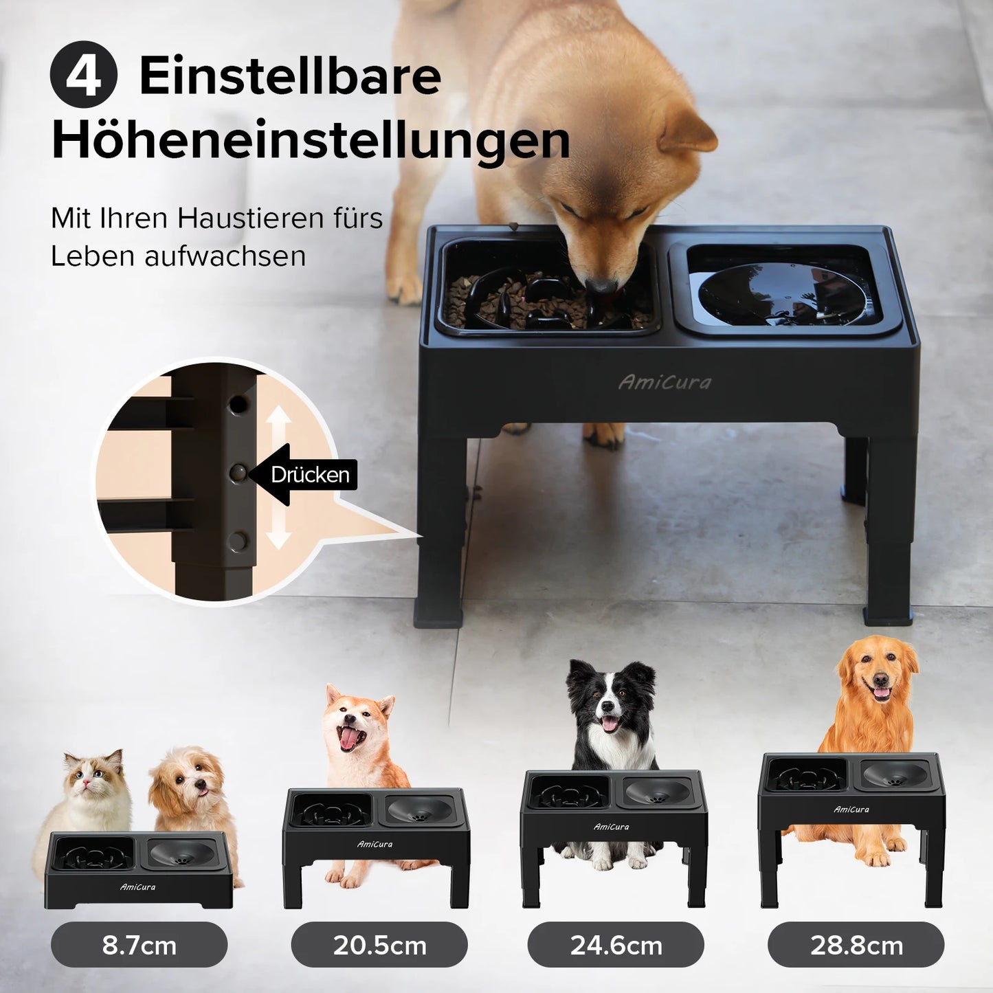 Anti-Sabber & Anti-Schling Napf – Höhenverstellbarer Futternapf für gesunde Hunde
