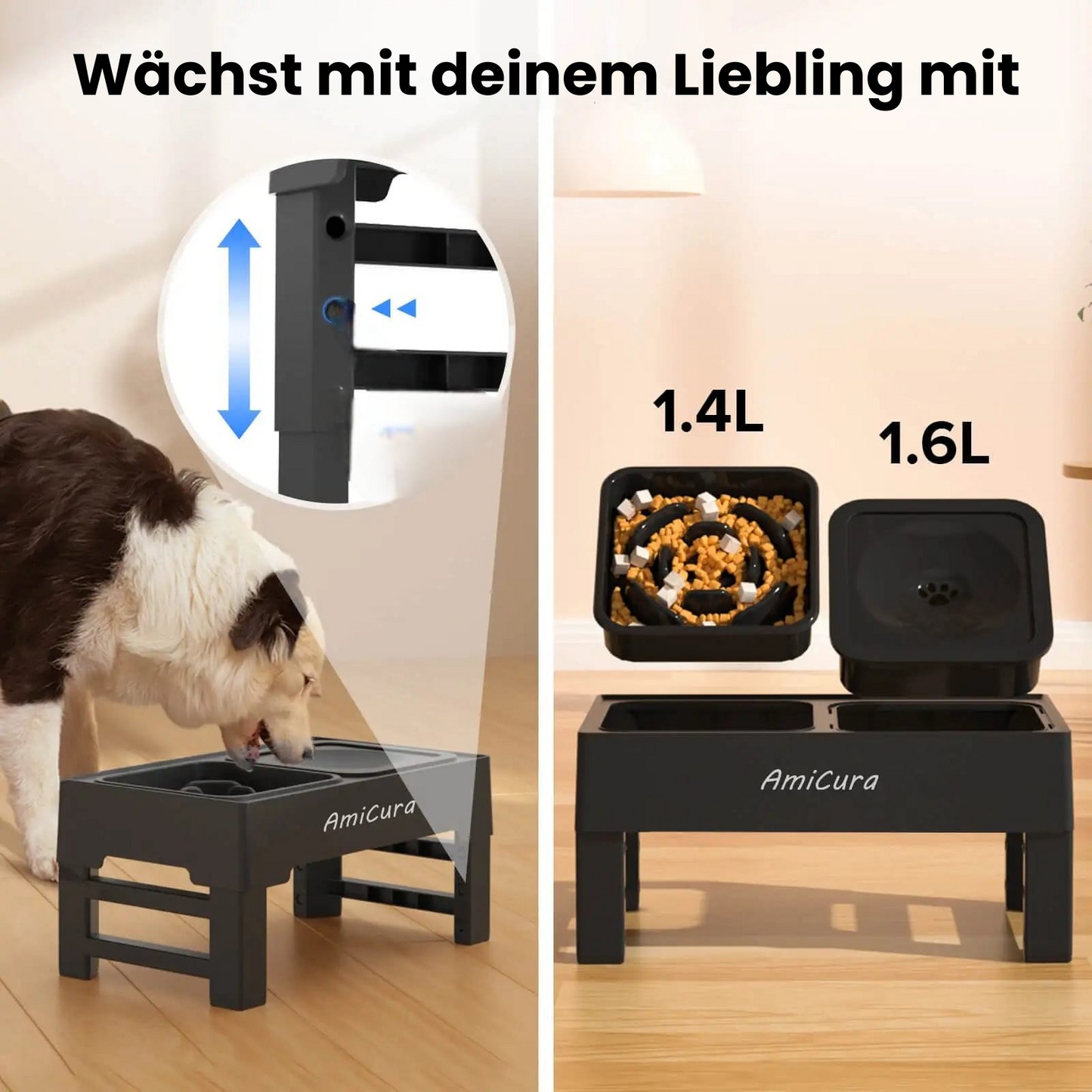 Anti-Sabber & Anti-Schling Napf – Höhenverstellbarer Futternapf für gesunde Hunde